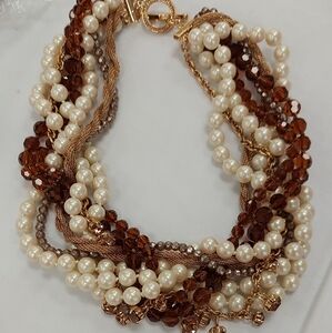 Carolee Torsade Kette Pearl, Gold & Beaded Choker Necklace 16" ~ NIB